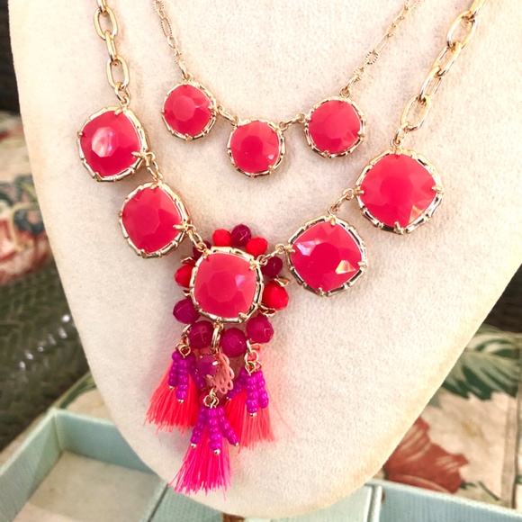 LILLY PULITZER NECKLACE 🩷 NWT HOT PINK Double Strand 🩷  BOHO Tassel BEADED… - Picture 3 of 16